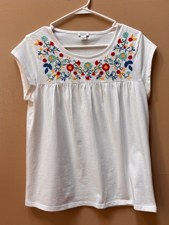 J. Crew Tops - J. Crew Floral Embroidered Cotton T-Shirt Short Sleeve White Size Small